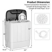 Costway 13lbs Portable Semi-Automatic Twin Tub Wash Machine W/ Built-In Drain Pump Black