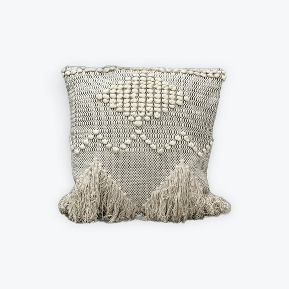 Boho Textured Cushion Cover Fringe Pillow 20x20 Knotted Pillow Cover, 100% Cotton Hand Woven Grey Pillow Case Cover