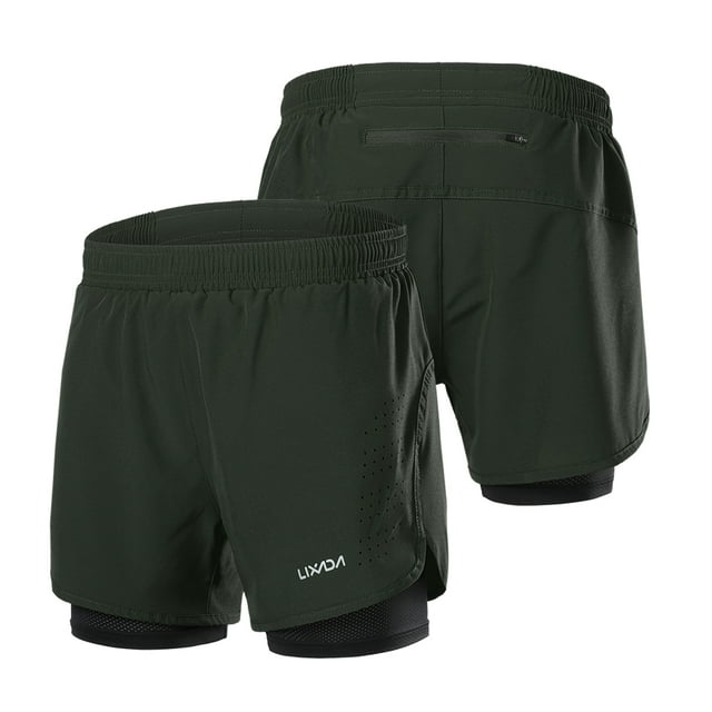 Lixada Men's 2-in-1 Running Shorts Quick Drying Breathable Active Training Exercise Jogging Cycling Shorts with Longer Liner