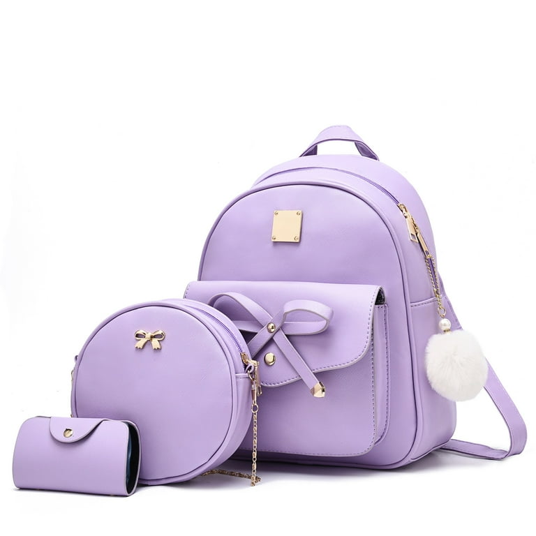 Aogist Girls Mini Leather Backpack Purse 3 Pieces Set Bowknot Small Backpack Cute Casual Travel Daypacks Purple, Women's, Size: Medium