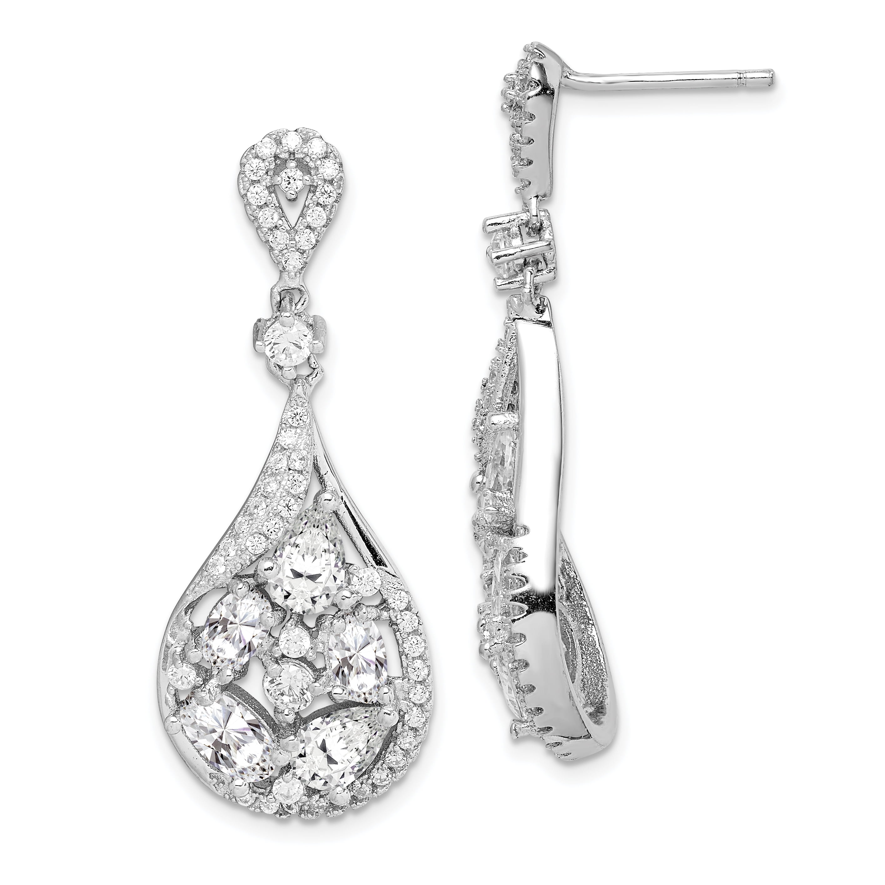 Sterling Silver Cubic Zirconia Glass Of White Wine Drop Dangle Earrings Sterling Silver Cubic Zirconia Glass Of White Wine Drop Dangle Earrings