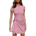 thumbnail image 1 of Robe d'Été pour Femme Décontractée à Manches Courtes Portefeuille Moulante Froncée à Taille Nouée Mini Robes, 1 of 4