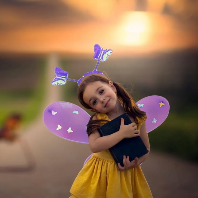 Txlixc Juego de rol de cuento de hadas de 4 piezas para niñas, falda brillante + alas de mariposa de cuento de hadas LED + horquilla + palo de mariposa Txlixc moda