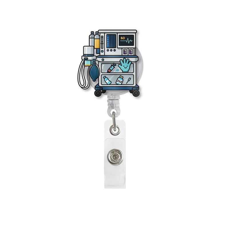 ViciArt Anesthesia Machine Badge Reel, Acrylic Retractable ID Holder, Funny CRNA Anesthesiologist Clip