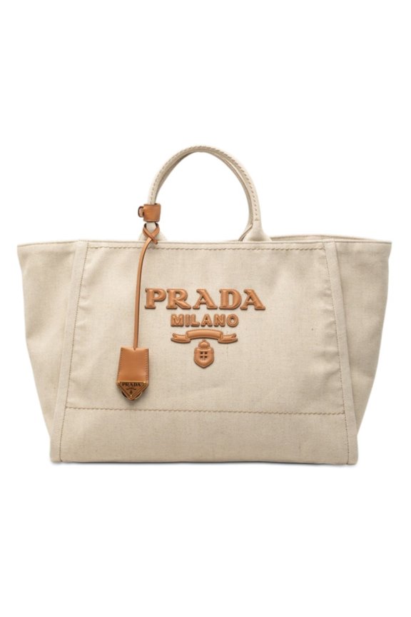 Pre-Owned Prada Tote Bag 1BG473 White Beige Canvas Leather Women's PRADA