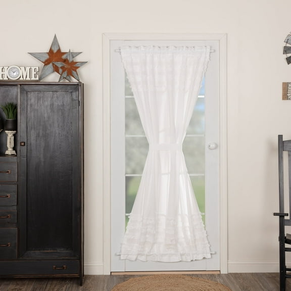 VHC Brands Farmhouse 72"x40" Door Panel White Rod Pocket Ruffled Window Curtains