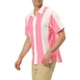 thumbnail image 4 of MODA NOVA Big & Tall Men's Beach Striped Button Down Color Block Shirts Pink White XLT, 4 of 6