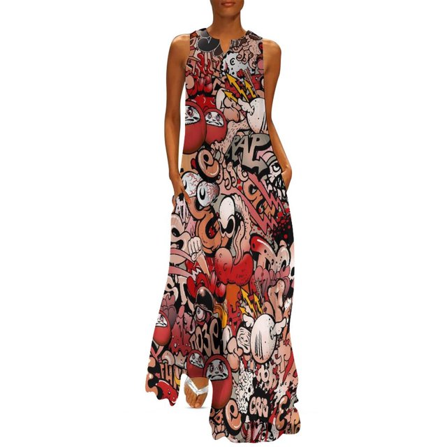 Robe Graffiti Design Été Imprimé Lettre Boho Longues Robes Femmes Vintage Maxi Robe Idée Cadeau