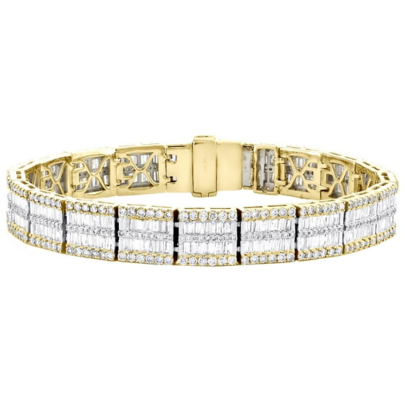 10K Yellow Gold Round & Baguette Diamond 10mm Fancy Statement Bracelet 9.50 CT.