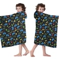 thumbnail image 4 of Colorful Controllers Games Icons Black Pattern Hooded Bath Towel，50"x30" for Ages 3 To 12 Kids, Quick Dry Lightweight Soft Microfiber Hood Beach Towel Cover Up for Kids, 4 of 7