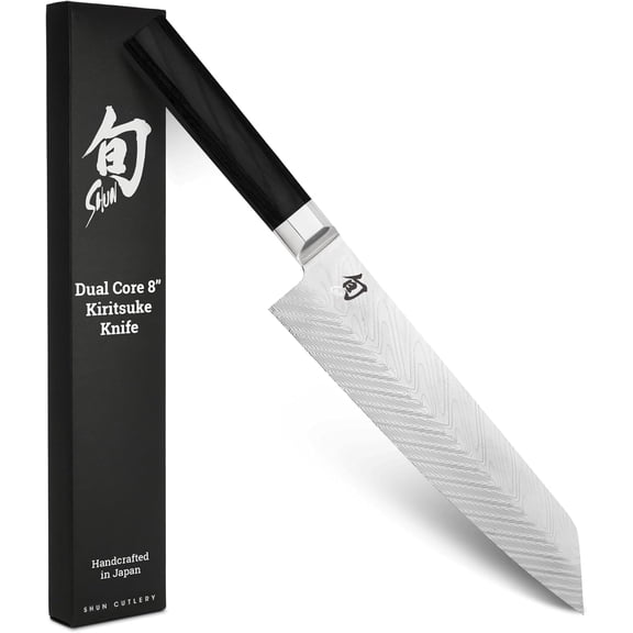 Shun Dual Core 8" Kiritsuke Knife, Handcrafted Japanese Kitchen Knife for Professional and Home Chefs, VG10 and VG2 Damascus Steel Blade, Pakkawood Handle