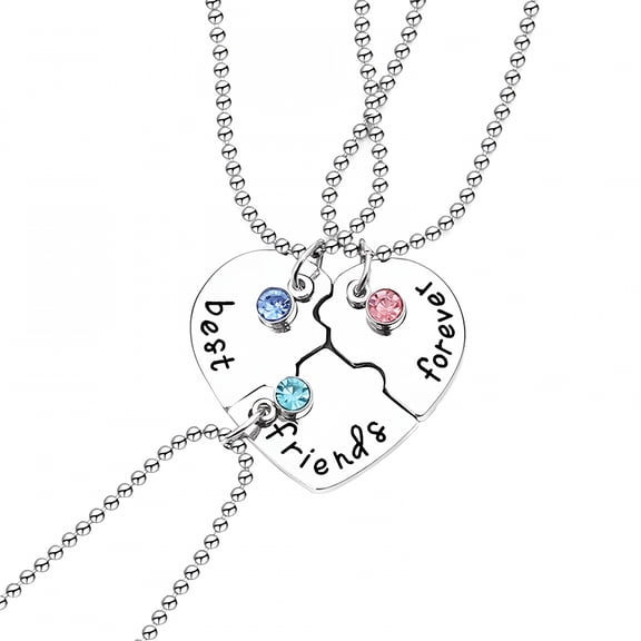 DESIGNICE 3 Pcs Set Bff Necklace Friendship Necklace with Crystal - Heart Bff Necklace for 3 Best Friends Forever and Ever Necklace (Non-Magnetic)