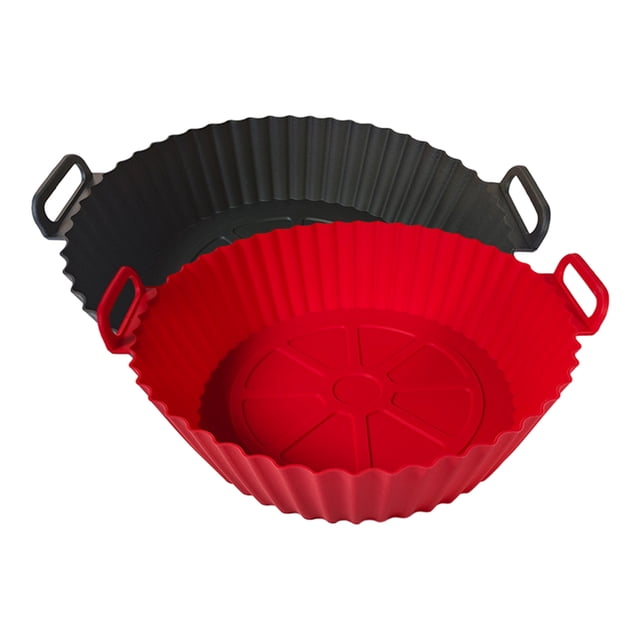 Hioecau Doublure de Friteuse Ronde en Silicone de 8 Pouces à Double Poignées Antiadhésive de Qualité Alimentaire Résistante à la Chaleur Lavable au Lave-Vaisselle Plateau de Cuisson Réutilisable pour Four Panier Bol Fournitures de Cuisine