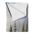 thumbnail image 2 of Forest Soft Flannel Fleece Throw Blanket, Fir Trees on Meadow Between Hillsides Conifer Woodland in Fog Before Sunrise, Cozy Plush for Indoor and Outdoor Use, 50" x 60", White Green, by Ambesonne, 2 of 5