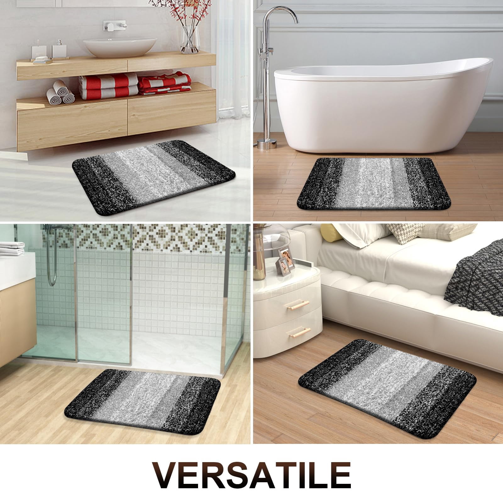Buganda Bathroom Rugs Sets 2 Pieces, Soft Absorbent Microfiber Bath Mats, Non-Slip Machine Washable Bath Carpets (30"x20"+24"x16", Black)
