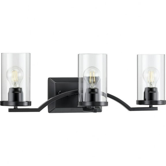 Progress Lighting Lassiter 3-Light Wall Light, Matte Black, Clear Glass Shades