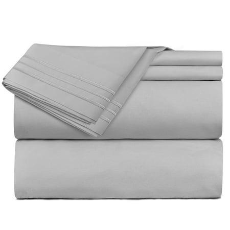 Deep Pocket 4 Piece Bed Sheet Set, Available in King Queen Full Twin and California King, Soft Microfiber, Hypoallergenic, Cool & Breathable, Bedding Bed Sheets set by Clara Clark (Queen, Silver (Best Rated Twin Xl Sheets)