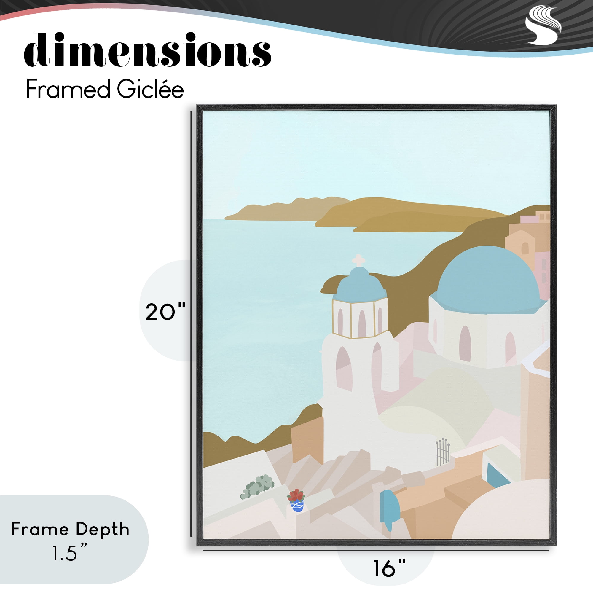 Stupell Industries Coastal Santorini Vibes Black Framed Giclee Art, design by Anna Quach