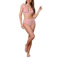 thumbnail image 2 of Conjunto de bikini de dos piezas para mujer con volantes, escote en V, tirantes anchos, estampado de leopardo, parte superior con lazo ajustable y parte inferior triangular, talla X-Large, color rosa, 2 of 5