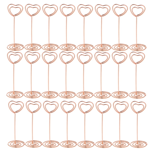24PCS Heart Shape Photo Holder Stands Table Number Holders Paper Menu Clips for Wedding Banquet Party (Rose Gold)