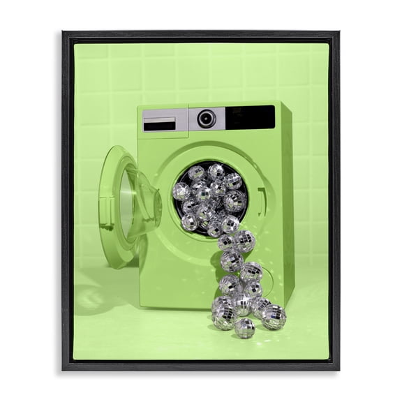 Stupell Industries Eclectic Disco Laundry Machine over Lime Black Floating Frame Canvas Art, 17 x 21, by LISH Creative