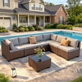 thumbnail image 5 of 7 Pieces Patio Furniture Set, Asofer Rattan Wicker Outdoor Conversation Sectional Sofa Set with Upgraded Feet and Glass Coffee Table for Backyard,Porch,Poolside,Gray, 5 of 12