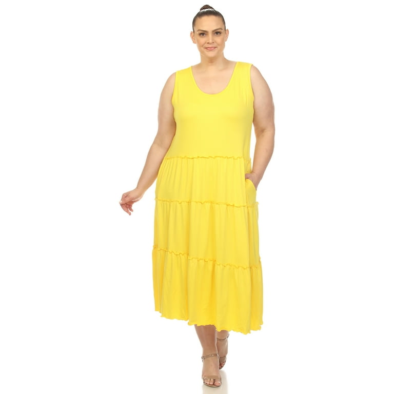 knee length dresses for ladies Plus Size Ruffle Sleeve Tiered A-Line Swing Summer Knee Length Midi Dr –  TheLovely.com main image 0