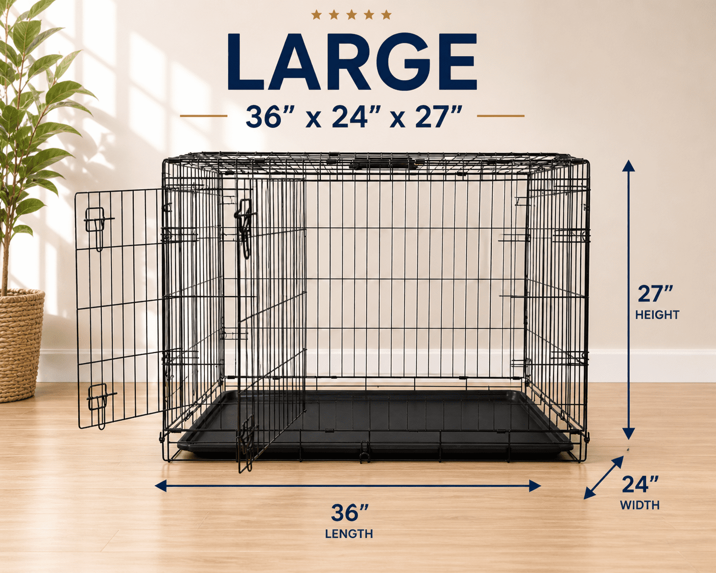36' X 24' X 27' Large Welded Wire Dog Crate with Bed Dog