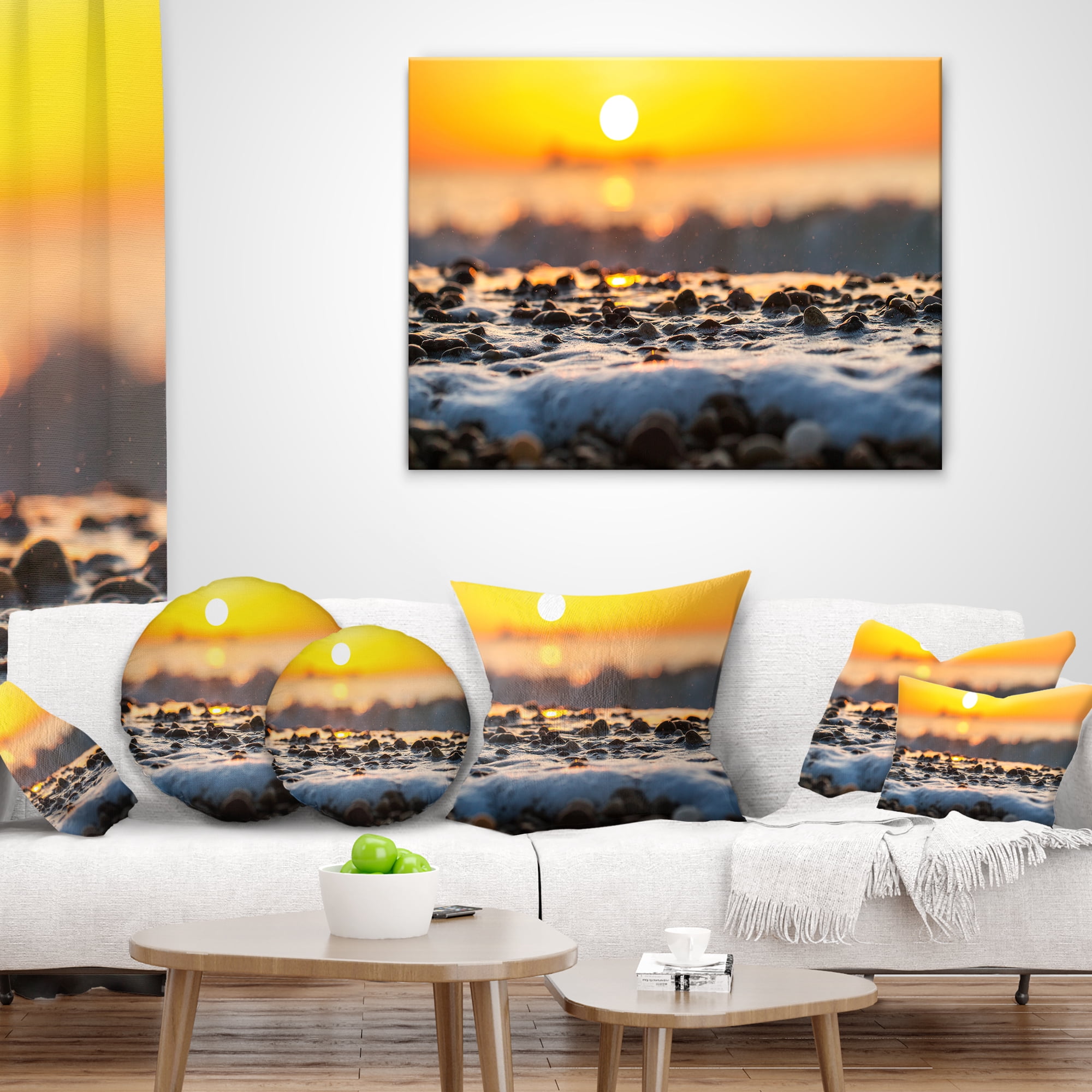 Designart Sunrise Giving Color for Sea Waters - Seascape Throw Pillow - 12x20