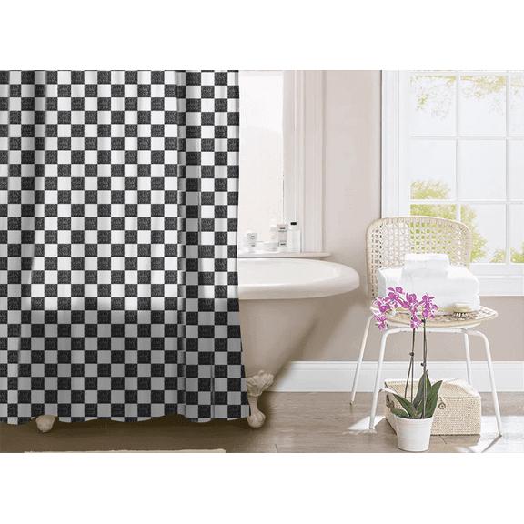Black White Checkerboard Polyester Shower Curtain