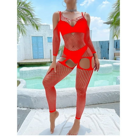 Generic New Sexy Fishnet Clothes Sexy Lingerie Hollow Siamese Jumpsuit Stockings Open-End Free off Uniform Temptation
