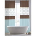 thumbnail image 6 of Sheer Curtains 84 Inches Long, Blue Brown Morocco Light Filtering Window Curtains for Living Room, Geometric Stripes Aqua Stitching Rod Pocket Voile Sheer Curtain Drapes, 52"W x 84"L, 2 Panels, 6 of 8