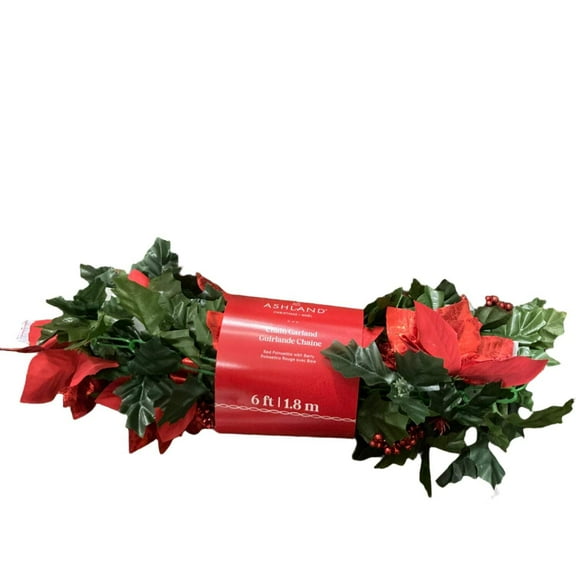 Ashland Christmas Red Poinsettia with Berry Chain Garland 6ft