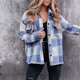 thumbnail image 4 of Abrigo A Cuadros Mujer Camisa A Cuadros Abrigo Botón Abajo Cuello Alto Manga Larga Con Bolsillo Para Invierno Otoño ANGGREK azul cielo M, 4 of 5