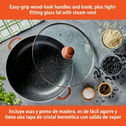 IMUSA 4.4qt Black Stone Aluminum Speckled Nonstick Caldero with Glass Lid & Wood Look Handles, Black