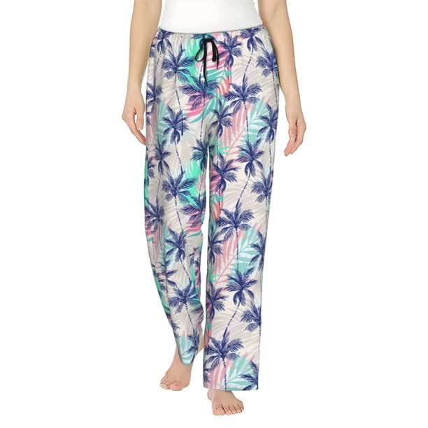 Fotbe Palm Leaves Pantalones de Pijama para Mujer, Pantalones de Dormir, Pantalones Pj con Cordón y Bolsillos-Medium