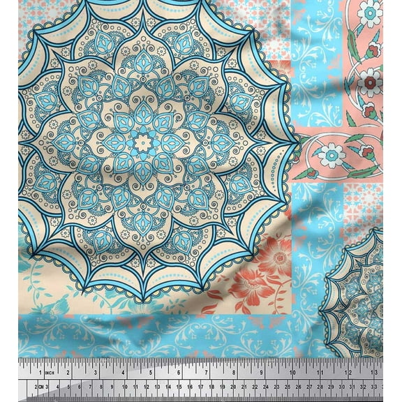 Soimoi Cotton Duck Fabric Floral & Mandala Patchwork Printed Fabric 1 Yard 42 Inch Wide