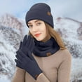 thumbnail image 2 of Fgnfyis Winter Womens Knit Hat Scarf and Gloves Set Soft Brushed Lined for Cold Weather Navy One Size, 2 of 4