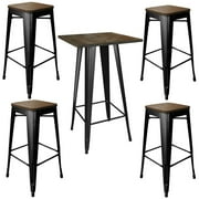 Loft Glossy Black Pub Set with Wood Tops 5 Piece by Buffalo Tools
