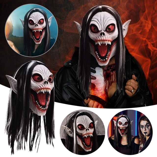 Xihbxyly Máscara de Halloween con Capucha de Terror, Diseño Realista de Cara Completa, Cómoda de Usar, Unisex, Perfecta para Fiestas de Máscaras, Sesiones de Fotos Temáticas, Talla 30 X 26 Cm.