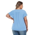 thumbnail image 7 of Womens Plus size Top V Neck Short Ruffled Cap Sleeves T Shirts Loose Summer Tops For Women With Neckline Shirred XL-5XL, 7 of 7