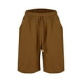 thumbnail image 4 of Women's Cotton Linen Elastic Waist Shorts with Drawstring and Side Pockets, Casual Solid Color Mid-Length Summer Shorts for Daily Wear, Lounge, and Outdoor Activities Brown XL, 4 of 8