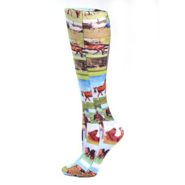Celeste Stein Horse Collage Therapeutic Compression Socks, 815 mmHg Mild
