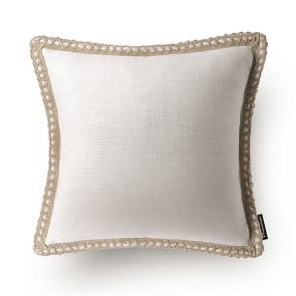 Phantoscope Linen Trimmed Farmhouse Series Decorative Throw Pillow, 18" x 18", Off White, 1 Pack