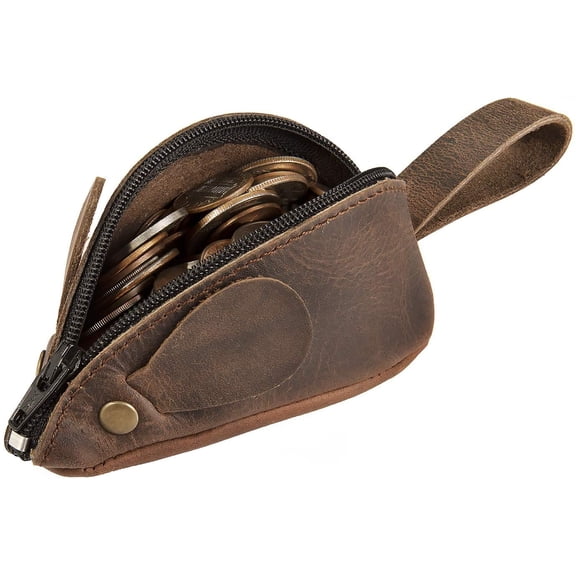 Rustic Leather Mouse Coin Purse Change Pouch Holder Cute Design YKK Zipper Handmade By Nabob Leather - Bourbon Brown