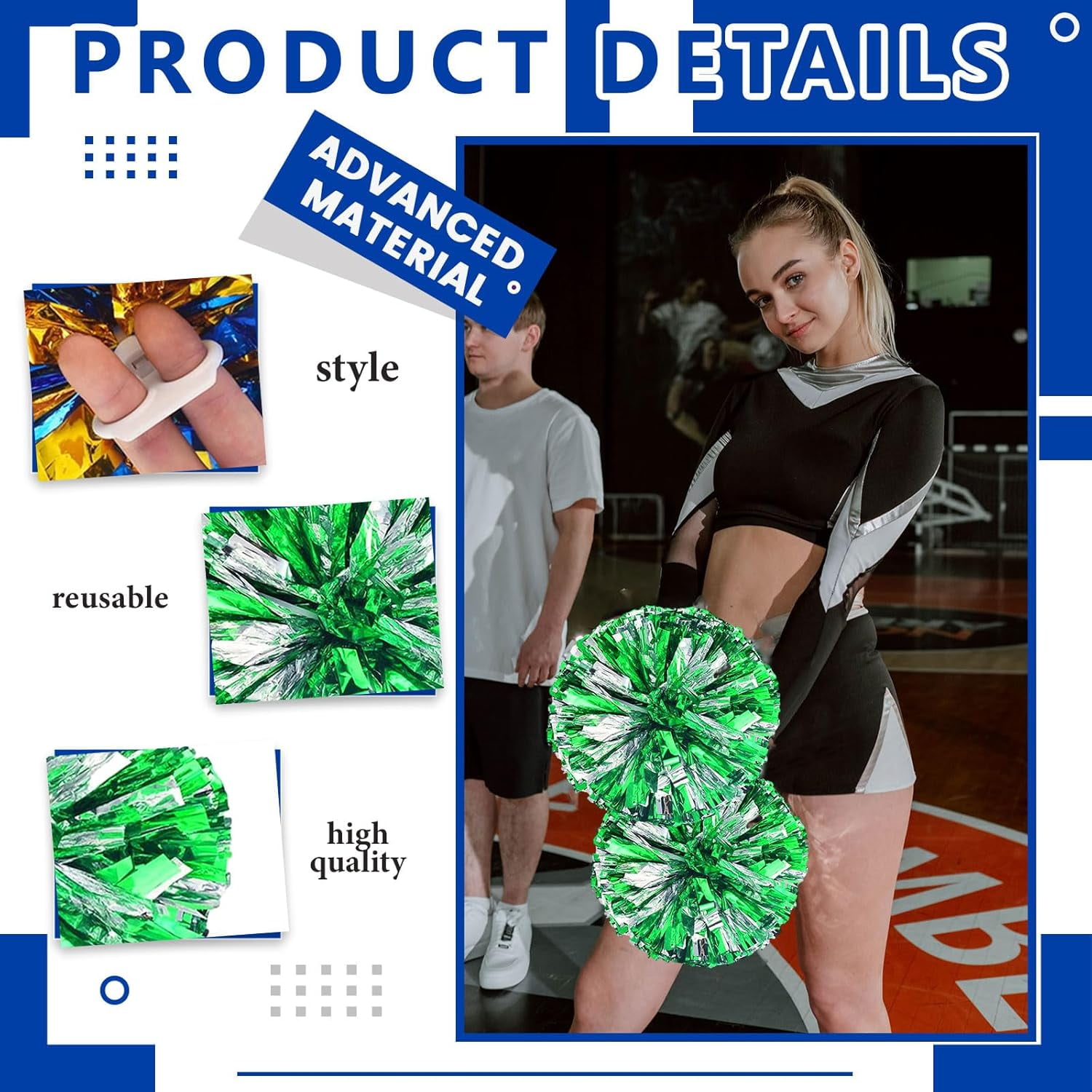 20 PCS Metallic Cheerleading Pom Pom for Team Spirit Sports Dance Cheering Kids Adults-Ring Style