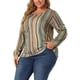 thumbnail image 1 of Women's Plus Size Blouse Colorful Round Neck Elastic Cuff Long Sleeve Stripe Top Multicolor 4X, 1 of 7