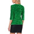 thumbnail image 3 of Blusas de fiesta y club para mujer Allegra K con lentejuelas brillantes y terciopelo, corte en la parte superior de la manga, color verde L, 3 of 6