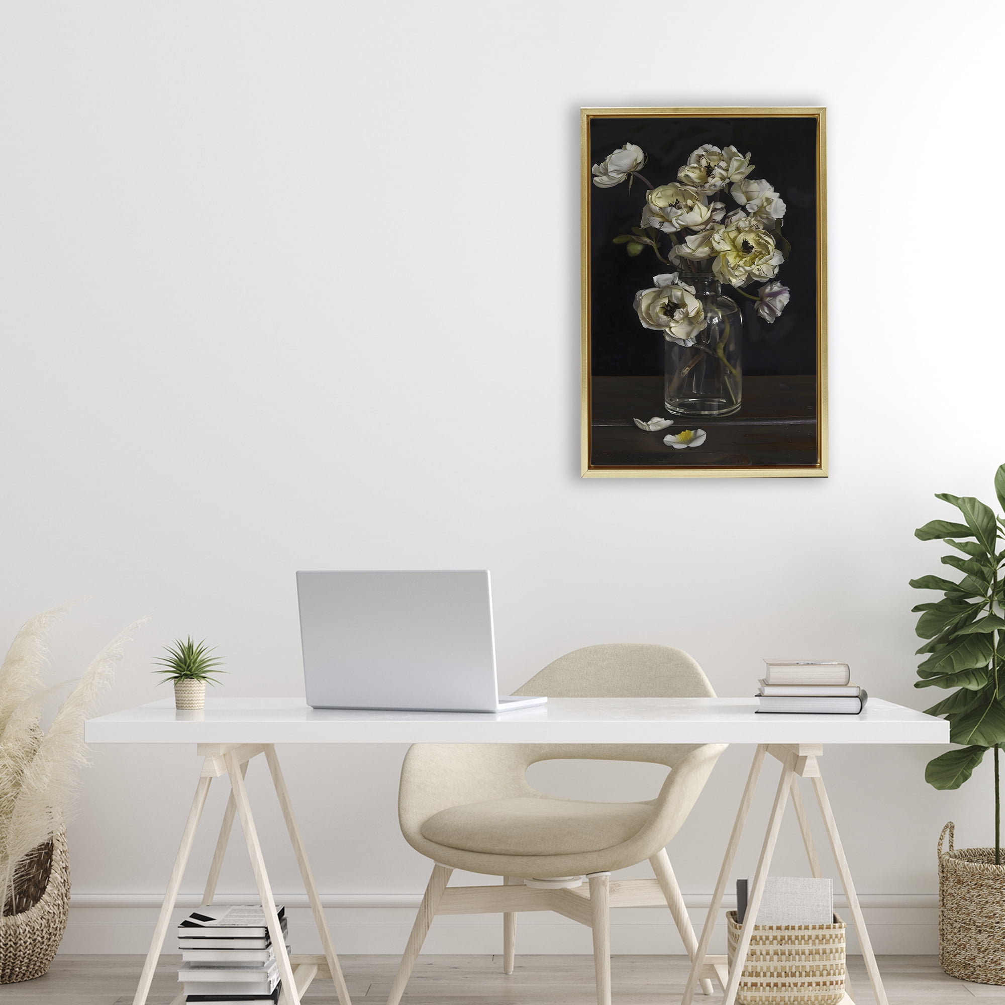 Stupell Industries Elegant Arrangement of Cream Blossoms Gold Framed Floater Canvas Wall Art, design by Creative Studio