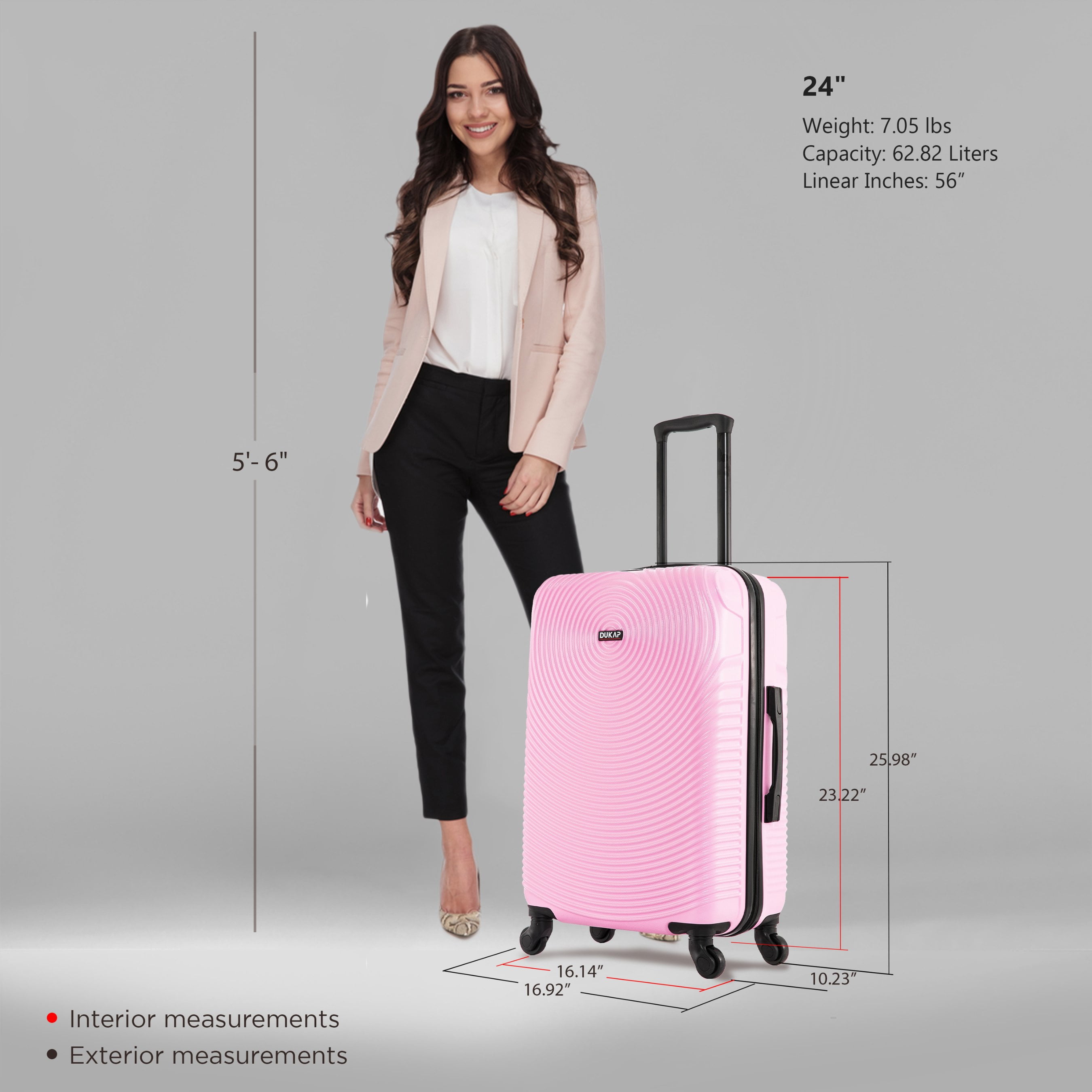DUKAP Inception 24" Hardside Lightweight Luggage with Spinner Wheels, Handle and Trolley, Pink